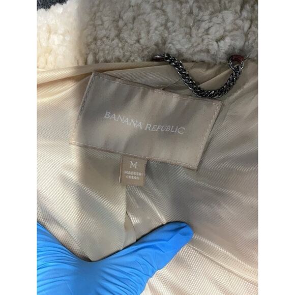 Banana Republic Boa Leather Jacket Brown Women Sterling Collar Aviator M - Picture 3 of 3